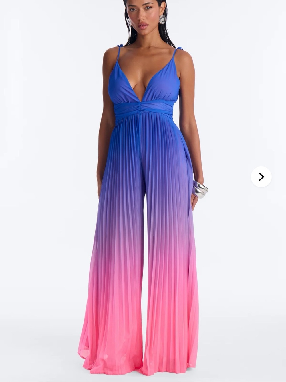 Fashion Nova Women’s Ombre Pleated Wide-Leg Jumpsuit in Blue to Pink size large